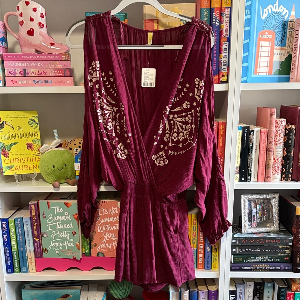 Free People Burgundy Embroidered Romper
